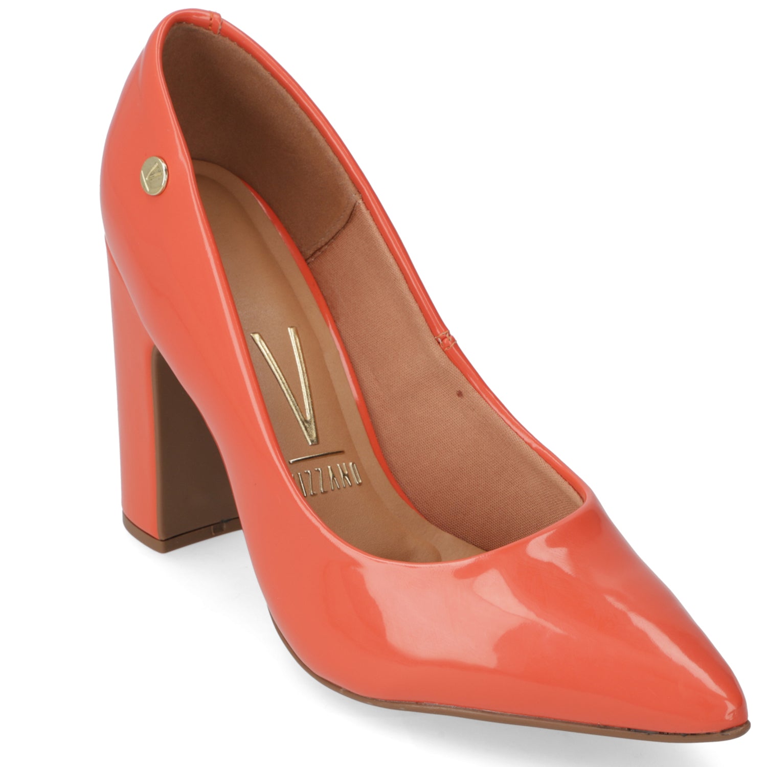 Zapato Taco Ancho Vizzano Efecto Charol Naranjo