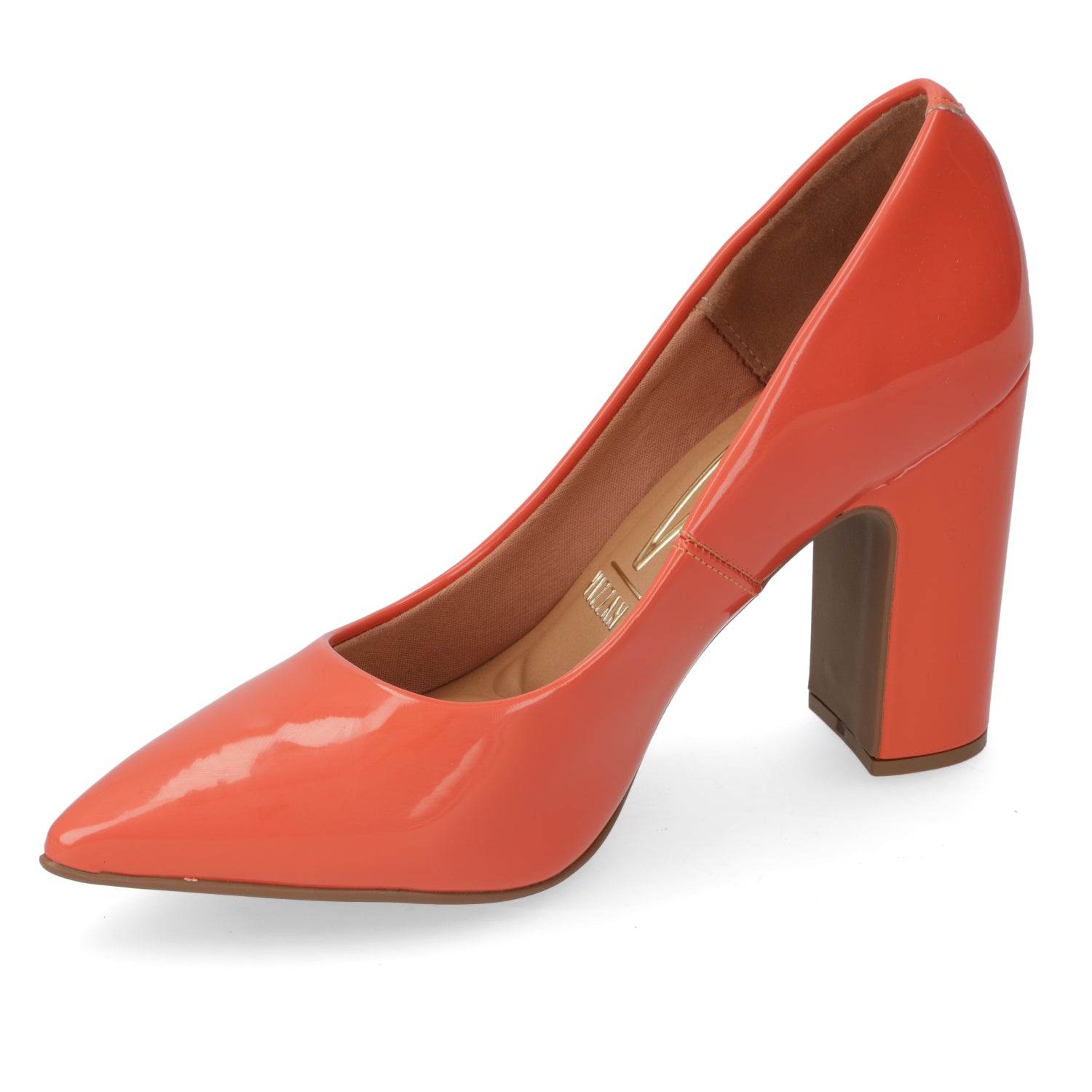 Zapato Taco Ancho Vizzano Efecto Charol Naranjo