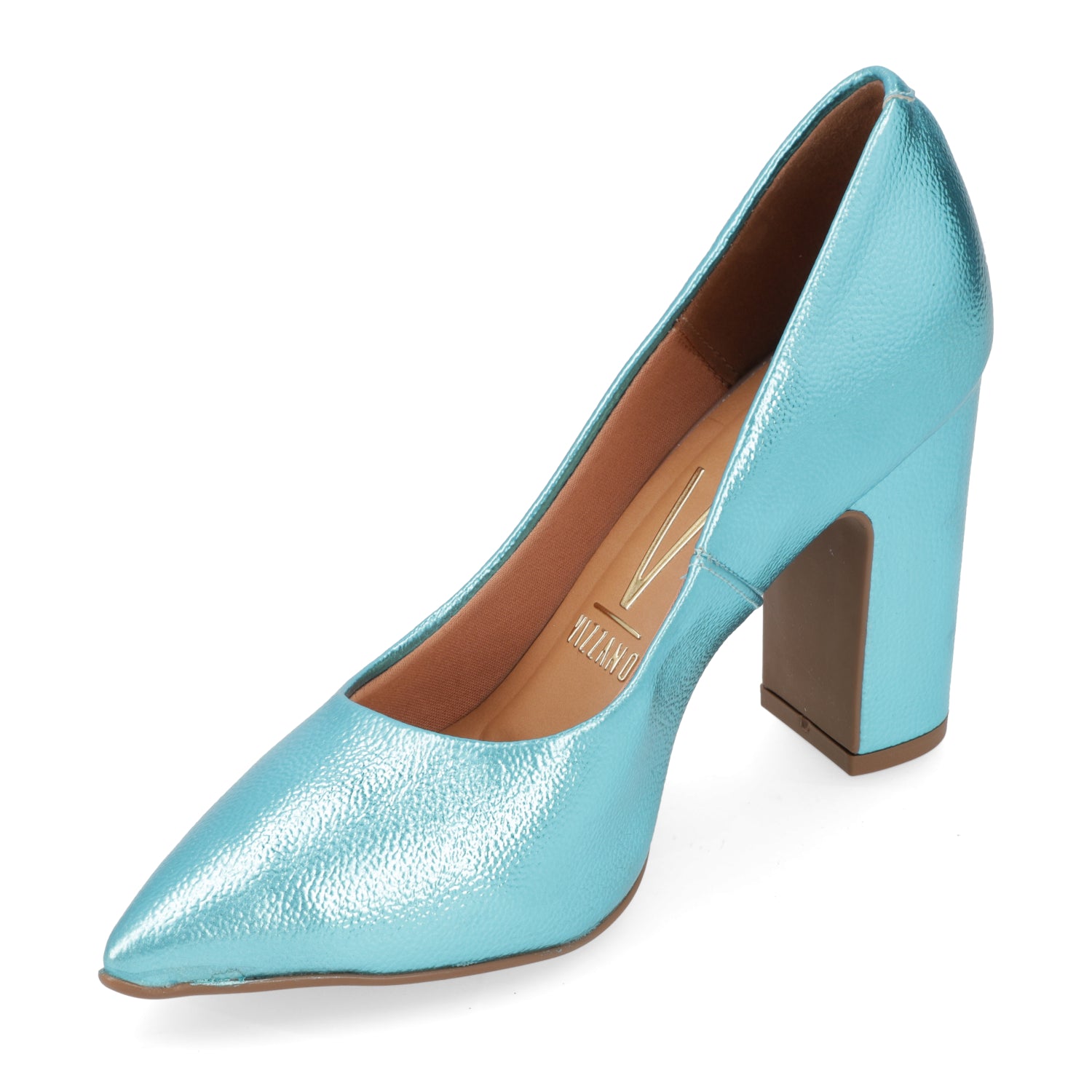 Zapato Taco Ancho Vizzano Metalizados Turquesa