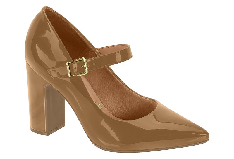 Zapato Taco Cuadrado Vizzano Efecto Charol Camel 34 / Camel