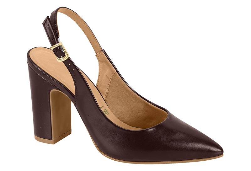Zapato Mujer Taco Ancho Alto Slingback Cacao Vizzano