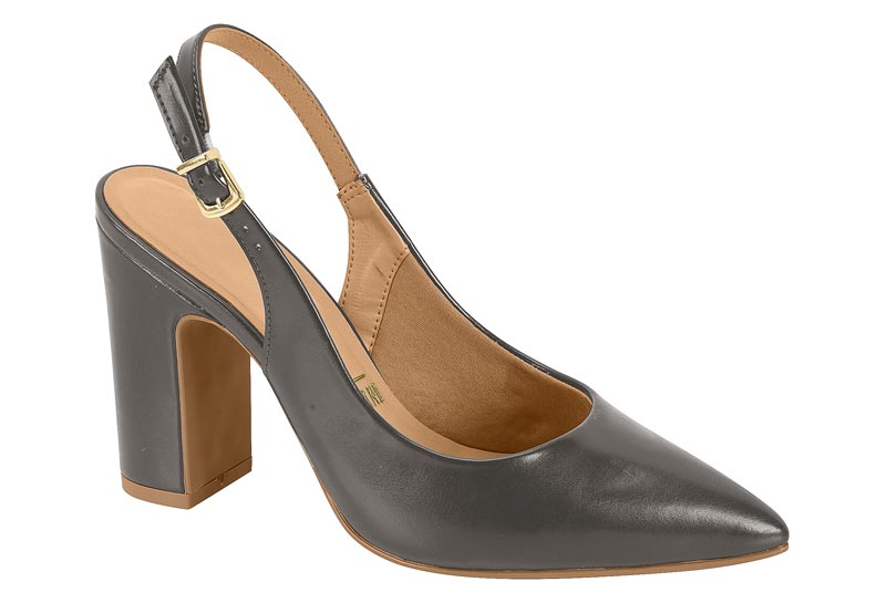 Zapato Mujer Taco Ancho Alto Slingback Gris Vizzano