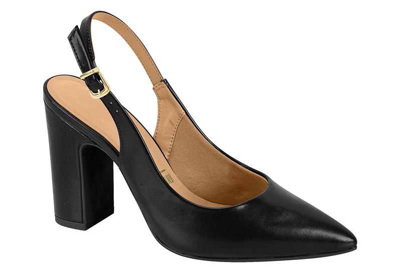 Zapato Mujer Taco Ancho Alto Slingback Negro Vizzano