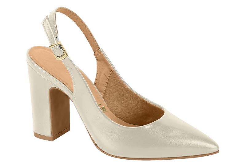 Zapato Mujer Taco Ancho Alto Slingback Blanco Off Vizzano