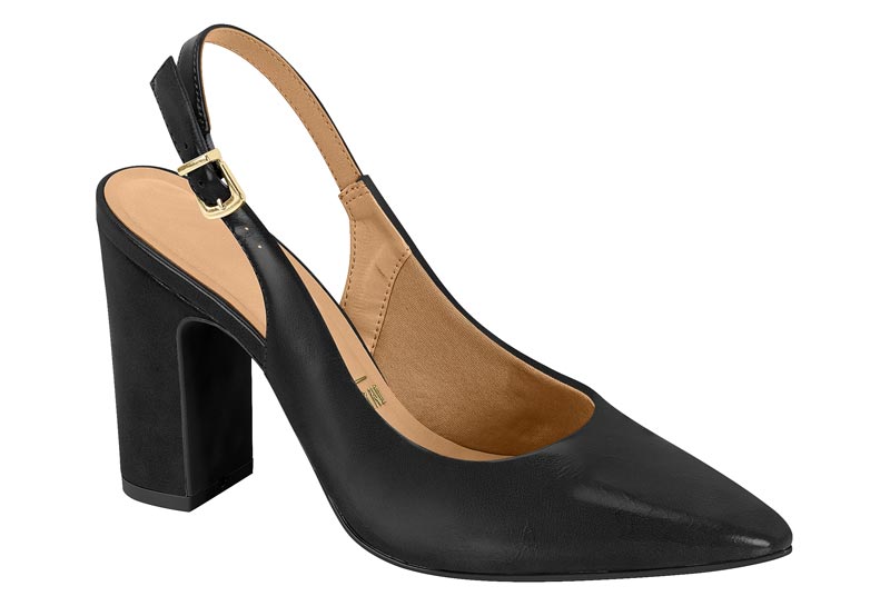 Zapato Mujer Taco Ancho Alto Slingback Negro Vizzano