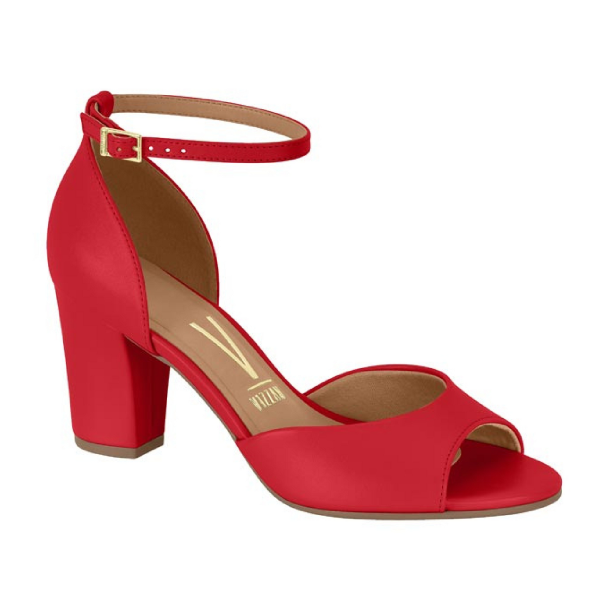 Sandalia Taco Ancho 7 cm Rojo Vizzano