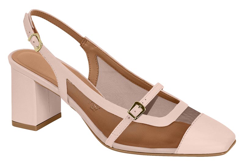 Zapato Mujer Taco Ancho Medio Slingback con Malla Rosado Vizzano