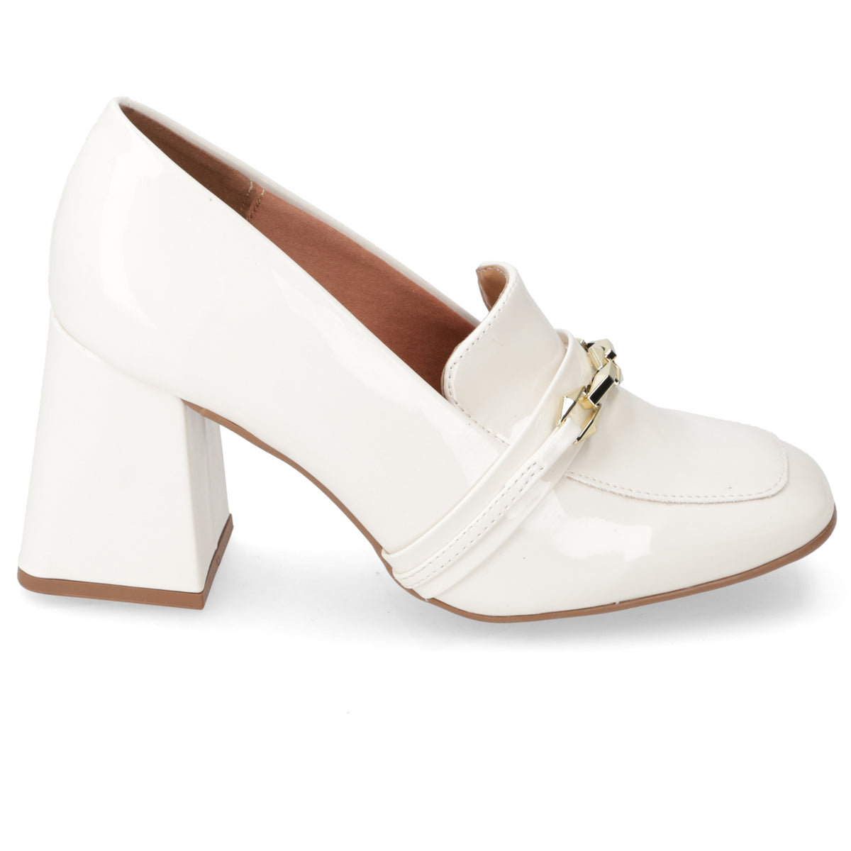 Zapato Taco Ancho Vizzano Efecto Charol Blanco