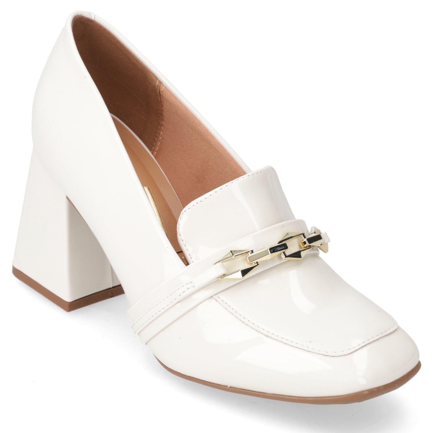 Zapato Taco Ancho Vizzano Efecto Charol Blanco