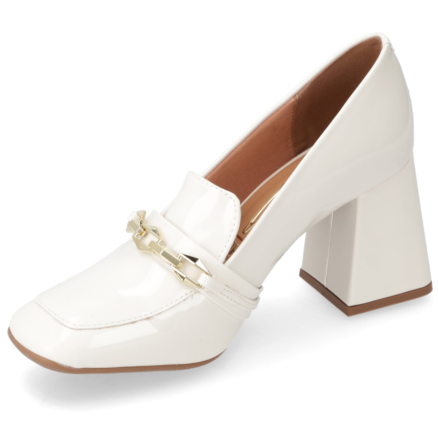 Zapato Taco Ancho Vizzano Efecto Charol Blanco