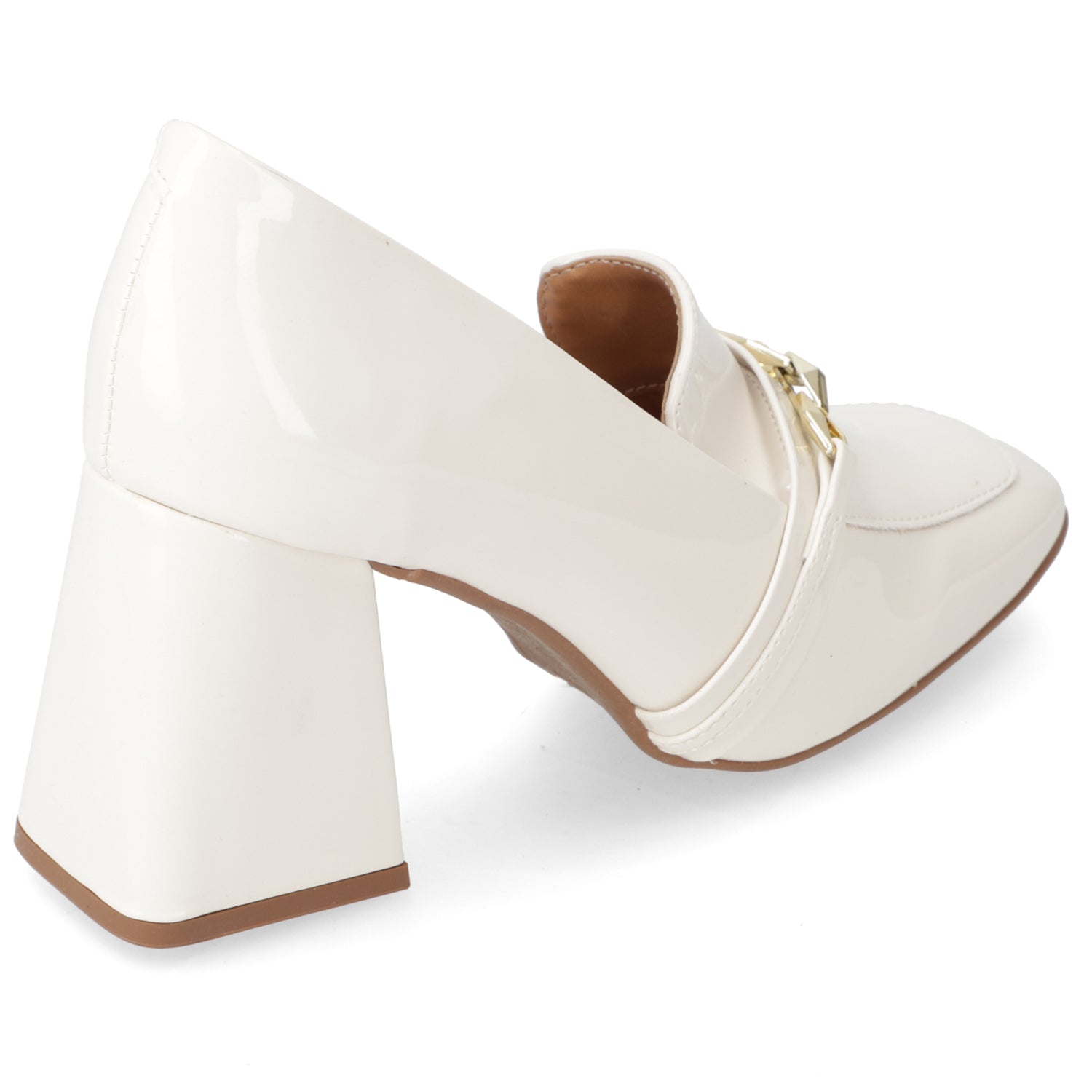 Zapato Taco Ancho Vizzano Efecto Charol Blanco