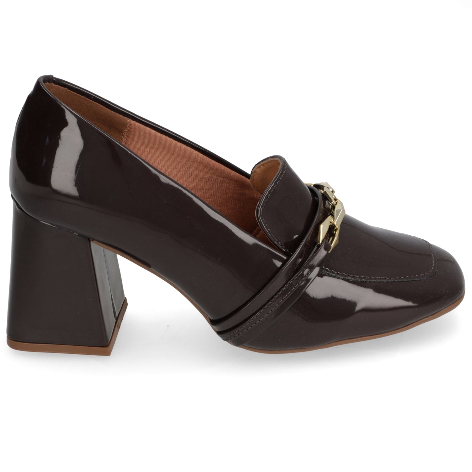 Zapato Taco Ancho Vizzano Efecto Charol Cacao