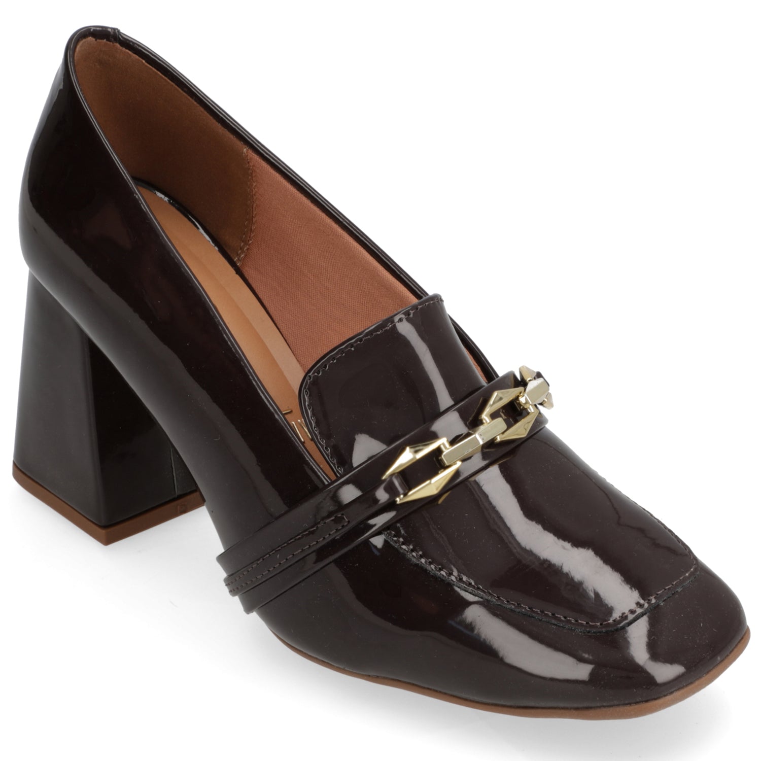 Zapato Taco Ancho Vizzano Efecto Charol Cacao