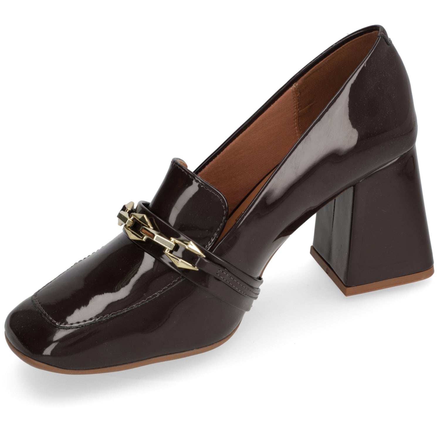 Zapato Taco Ancho Vizzano Efecto Charol Cacao