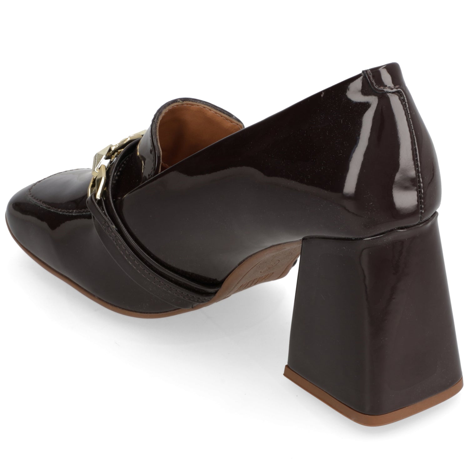 Zapato Taco Ancho Vizzano Efecto Charol Cacao