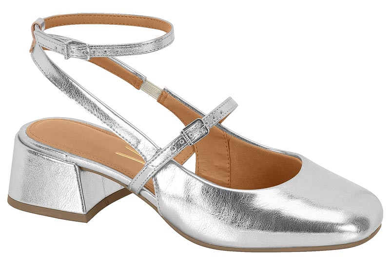 Zapato Taco Cuadrado Vizzano Metalizado Plateado 34