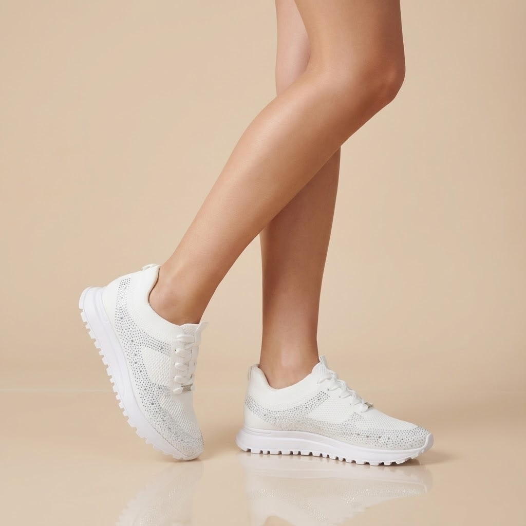 Zapatilla Casual Brillos Eco Cuero Blanco 35 / Blanco