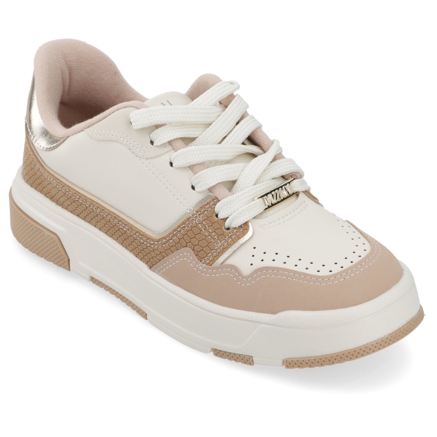Zapatilla Casual Beige y Nude con Detalles Metalizados Vizzano