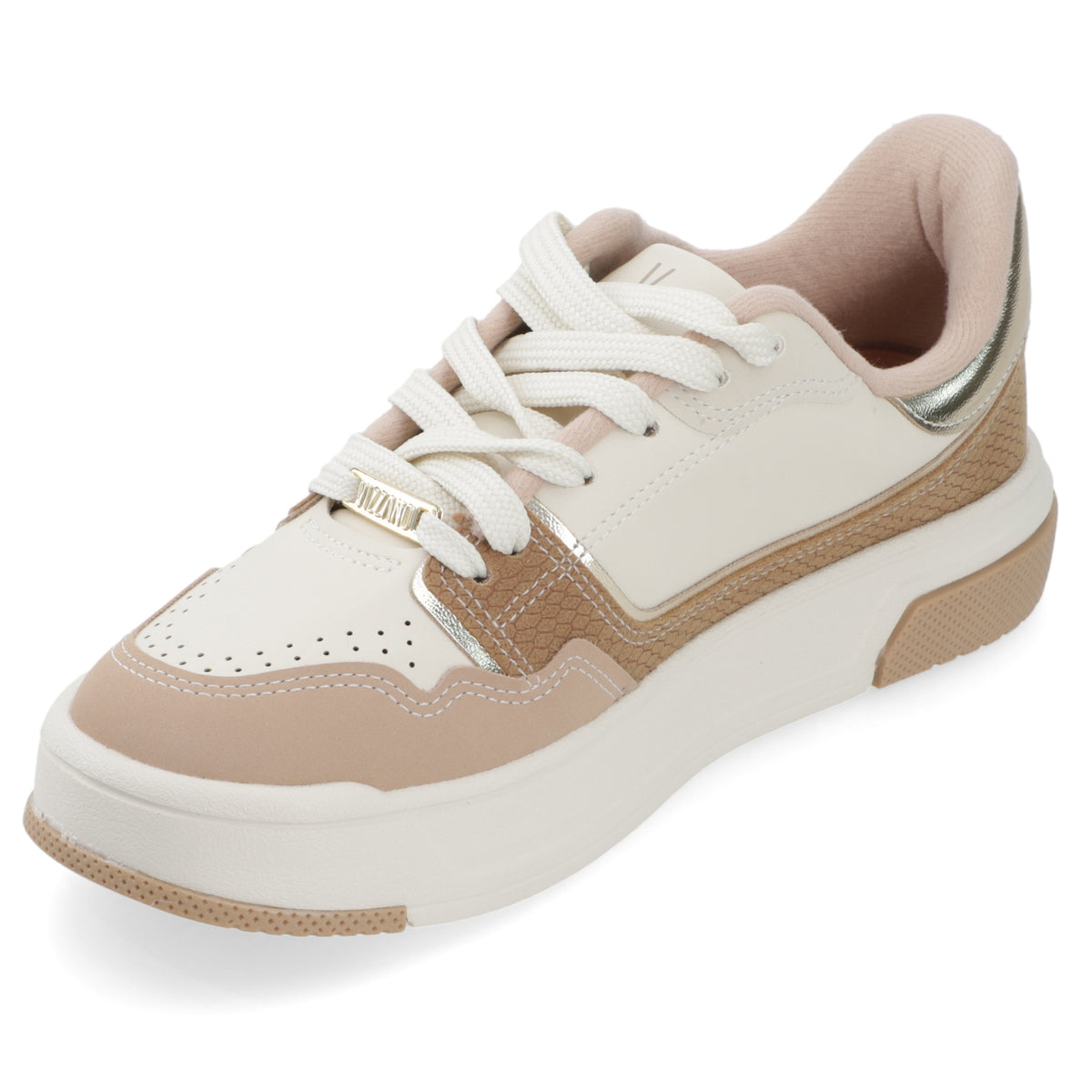 Zapatilla Casual Beige y Nude con Detalles Metalizados Vizzano