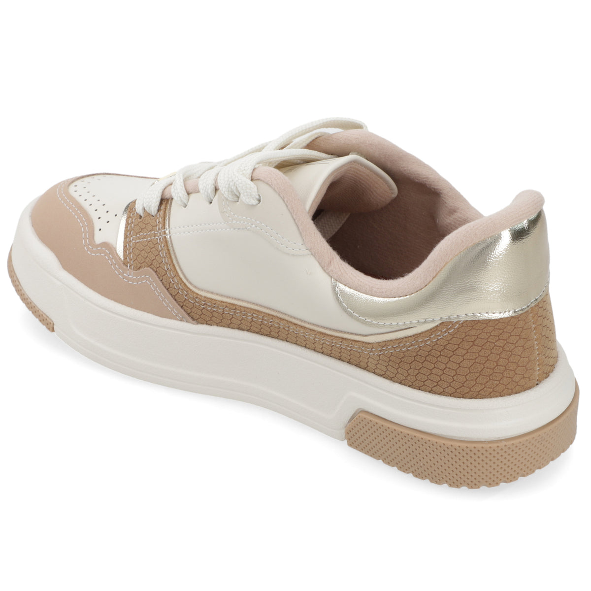 Zapatilla Casual Beige y Nude con Detalles Metalizados Vizzano
