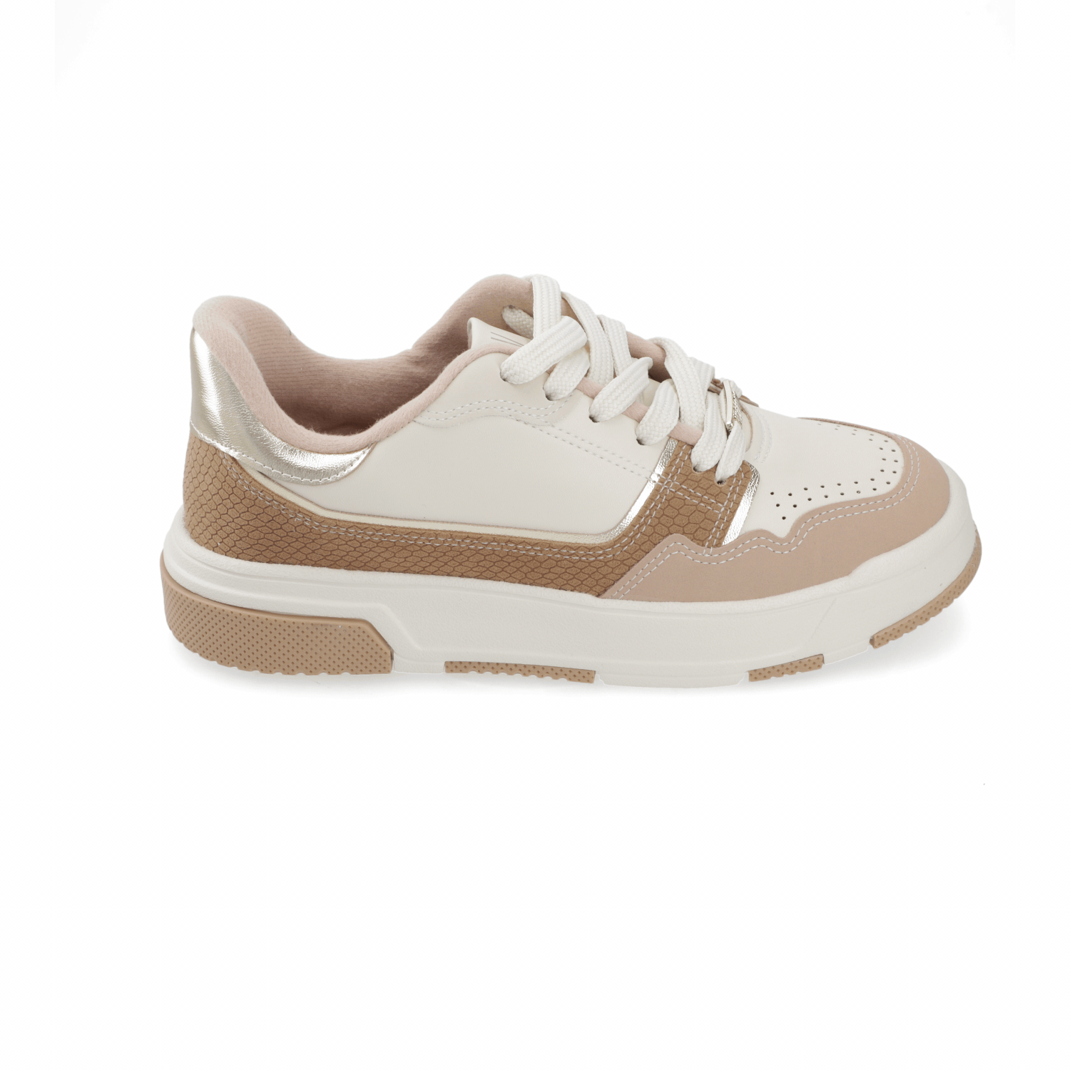 Zapatilla Casual Beige y Nude con Detalles Metalizados Vizzano
