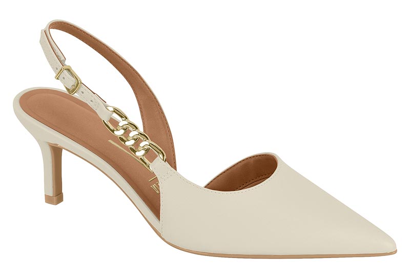 Stiletto Mujer Taco Medio Slingback con Cadena Blanco Off Vizzano