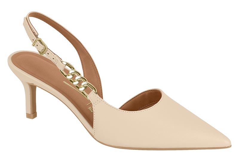Stiletto Mujer Taco Medio Slingback con Cadena Crema Vizzano