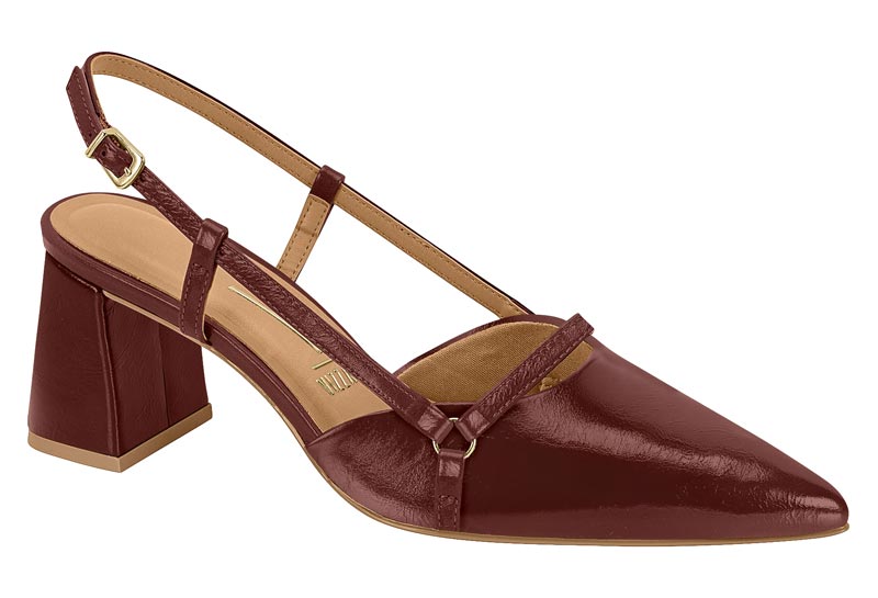 Zapato Mujer Taco Ancho Medio Slingback con Tiras Carmín Vizzano