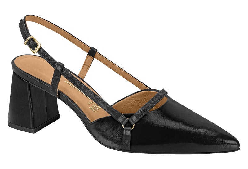 Zapato Mujer Taco Ancho Medio Slingback con Tiras Negro Vizzano