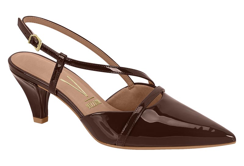 Stiletto Mujer Taco Medio Tiras Cruzadas Charol Chocolate Vizzano