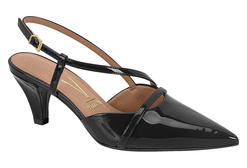 Stiletto Mujer Taco Medio Tiras Cruzadas Charol Negro Vizzano