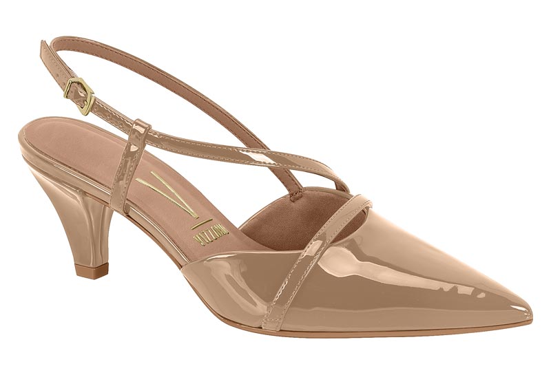 Stiletto Mujer Taco Medio Tiras Cruzadas Charol Beige Vizzano