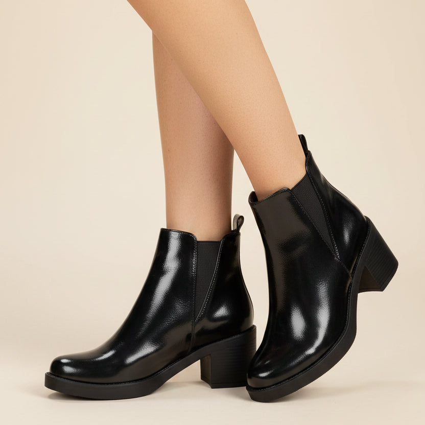 Botín Taco Ancho 5 cm Negro New Walk