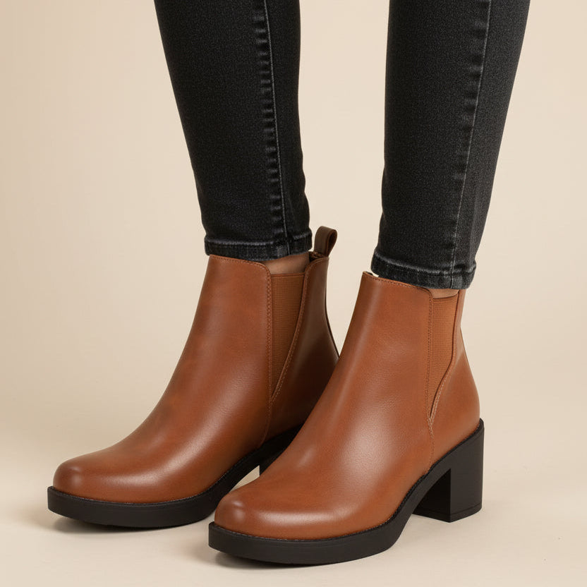 Botín Taco Ancho 5 cm Camel New Walk