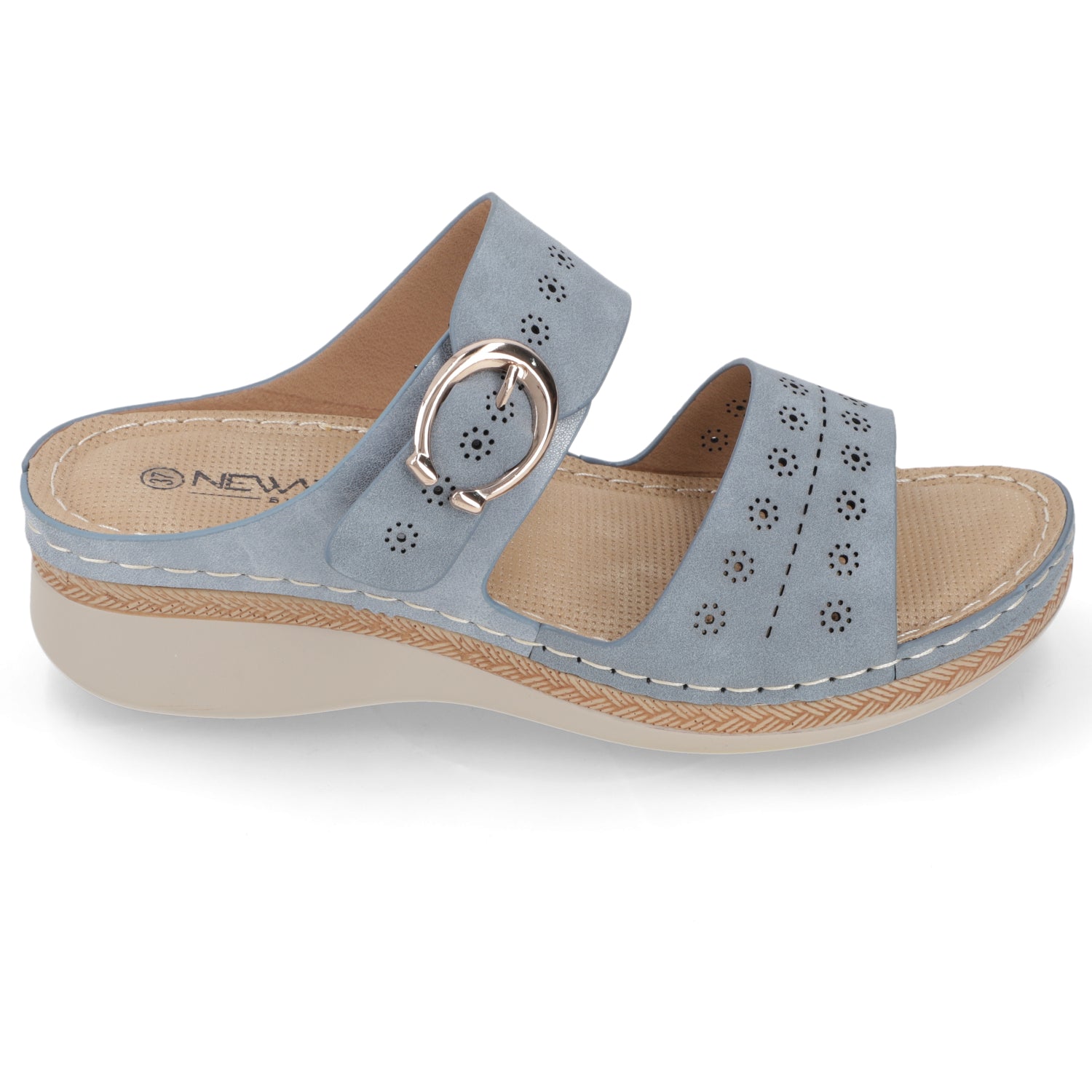 Sandalia Taco Cuña Medio Celeste New Walk Ecocuero 35 / Celeste