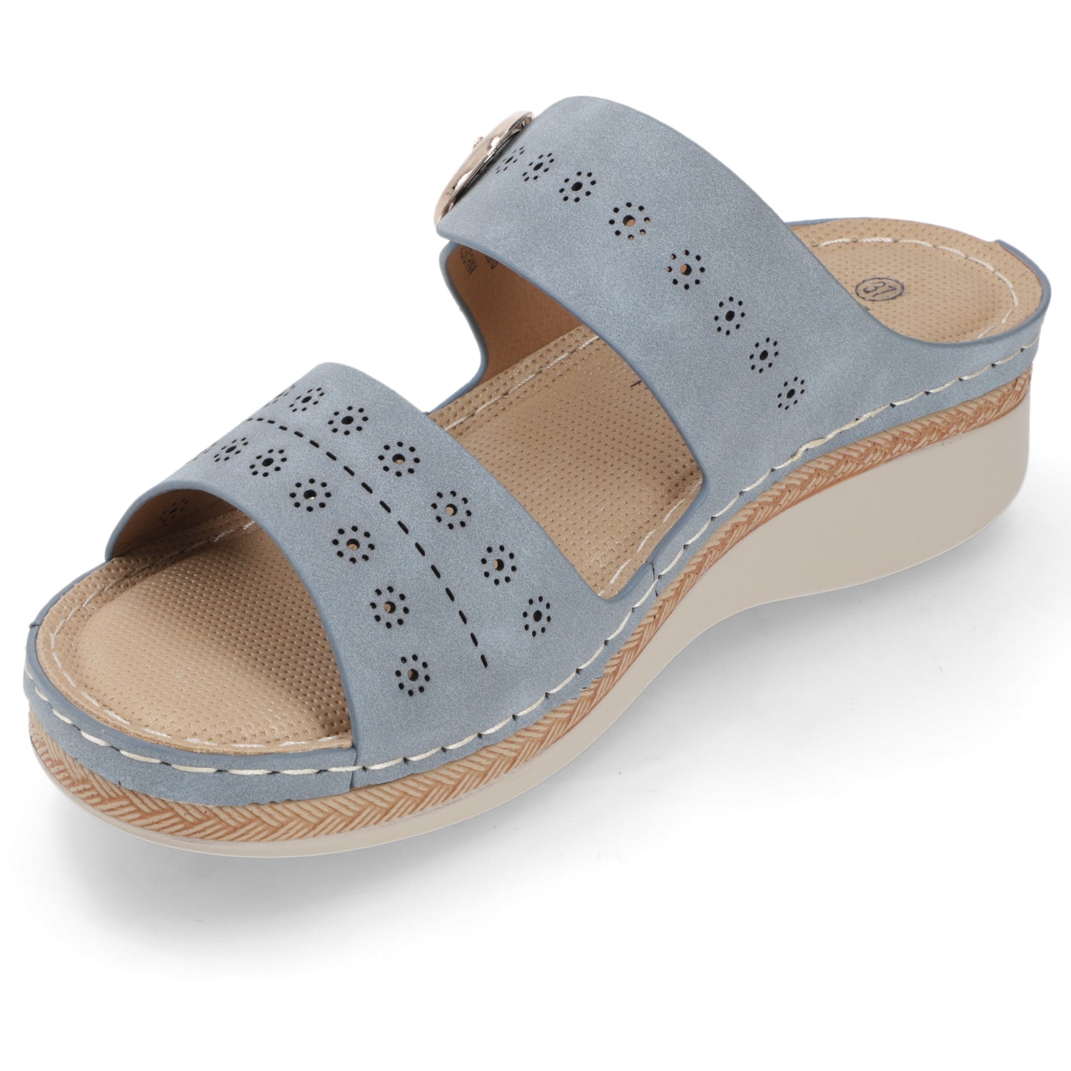 Sandalia Taco Cuña Medio Celeste New Walk Ecocuero 35 / Celeste