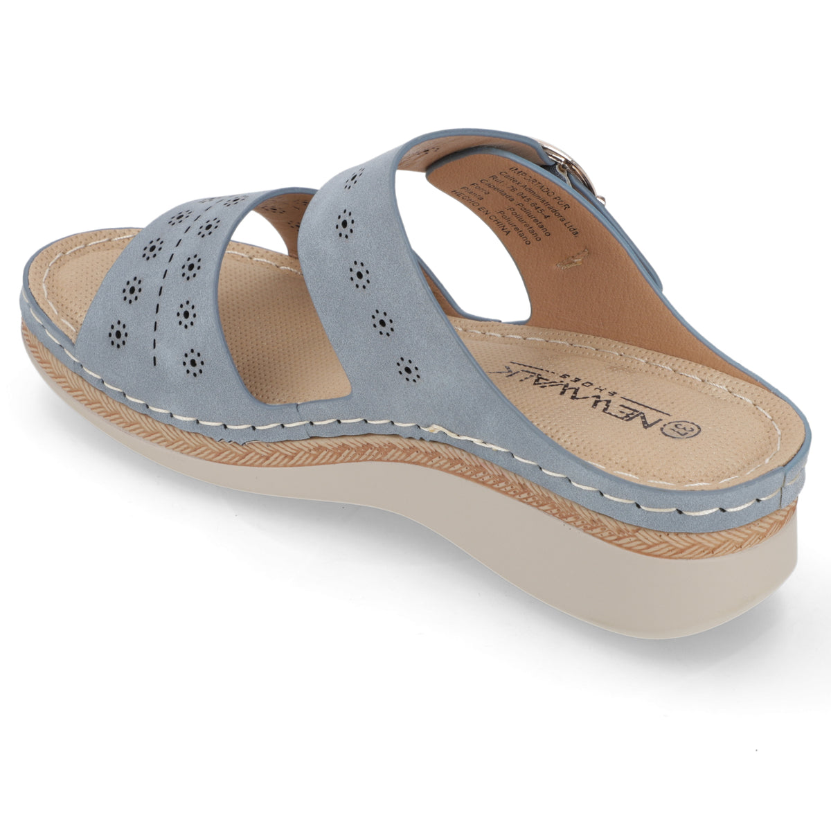 Sandalia Taco Cuña Medio Celeste New Walk Ecocuero 35 / Celeste