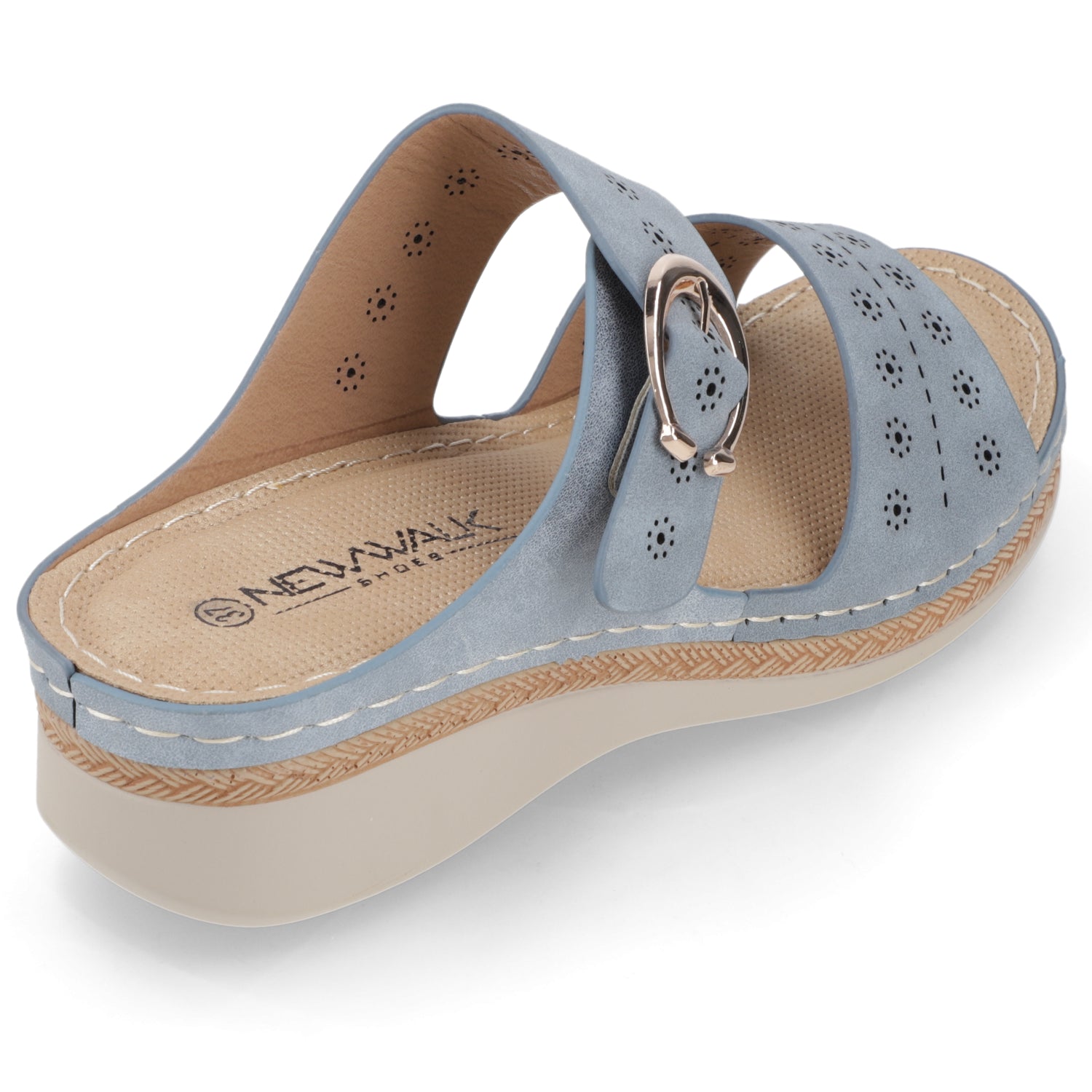 Sandalia Taco Cuña Medio Celeste New Walk Ecocuero 35 / Celeste