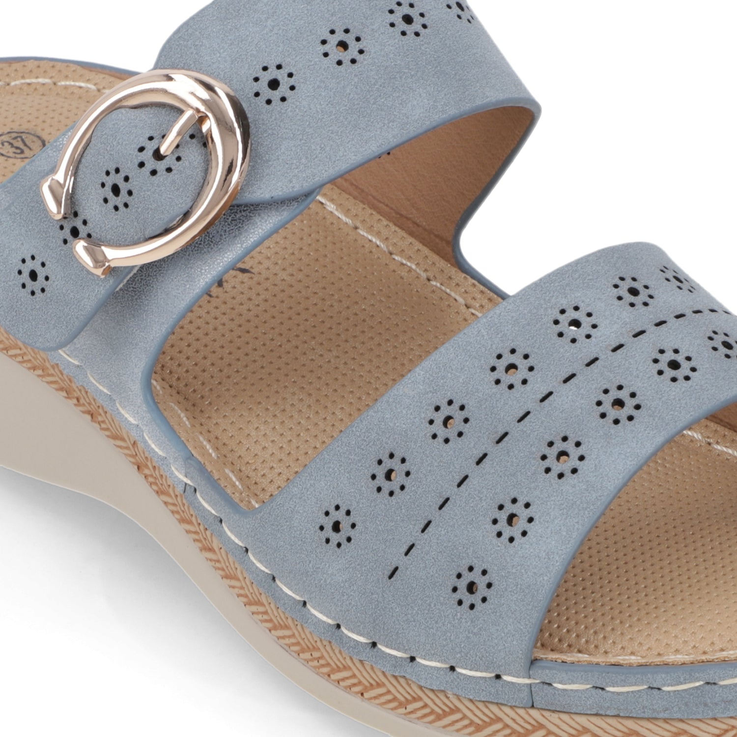 Sandalia Taco Cuña Medio Celeste New Walk Ecocuero 35 / Celeste