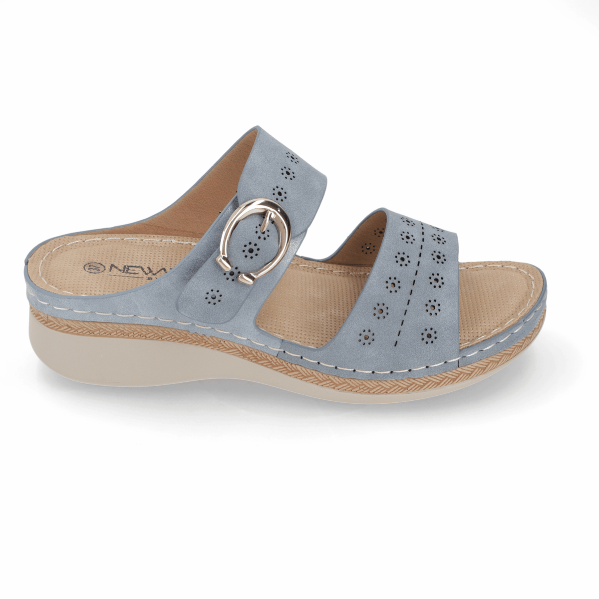 Sandalia Taco Cuña Medio Celeste New Walk Ecocuero 35 / Celeste