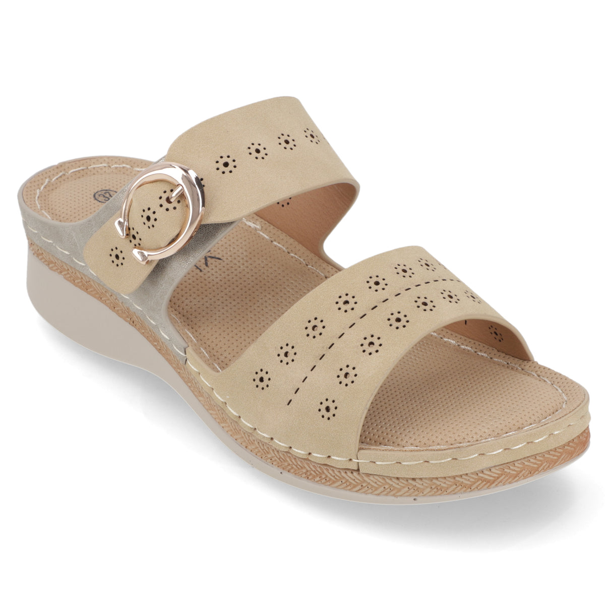 Sandalia Taco Cuña Medio Beige New Walk