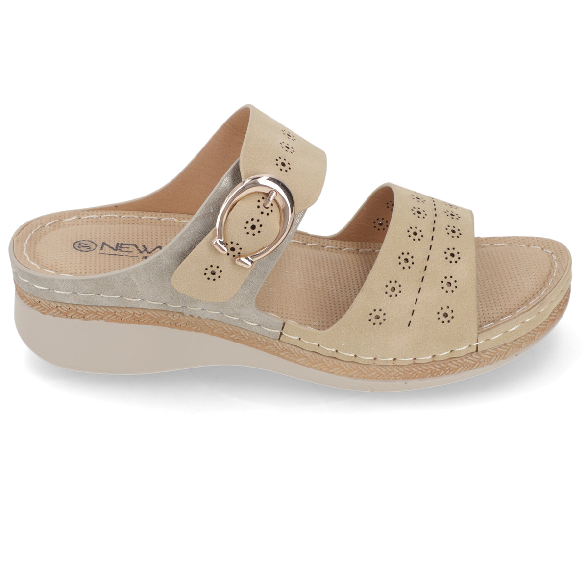 Sandalia Taco Cuña Medio Beige New Walk