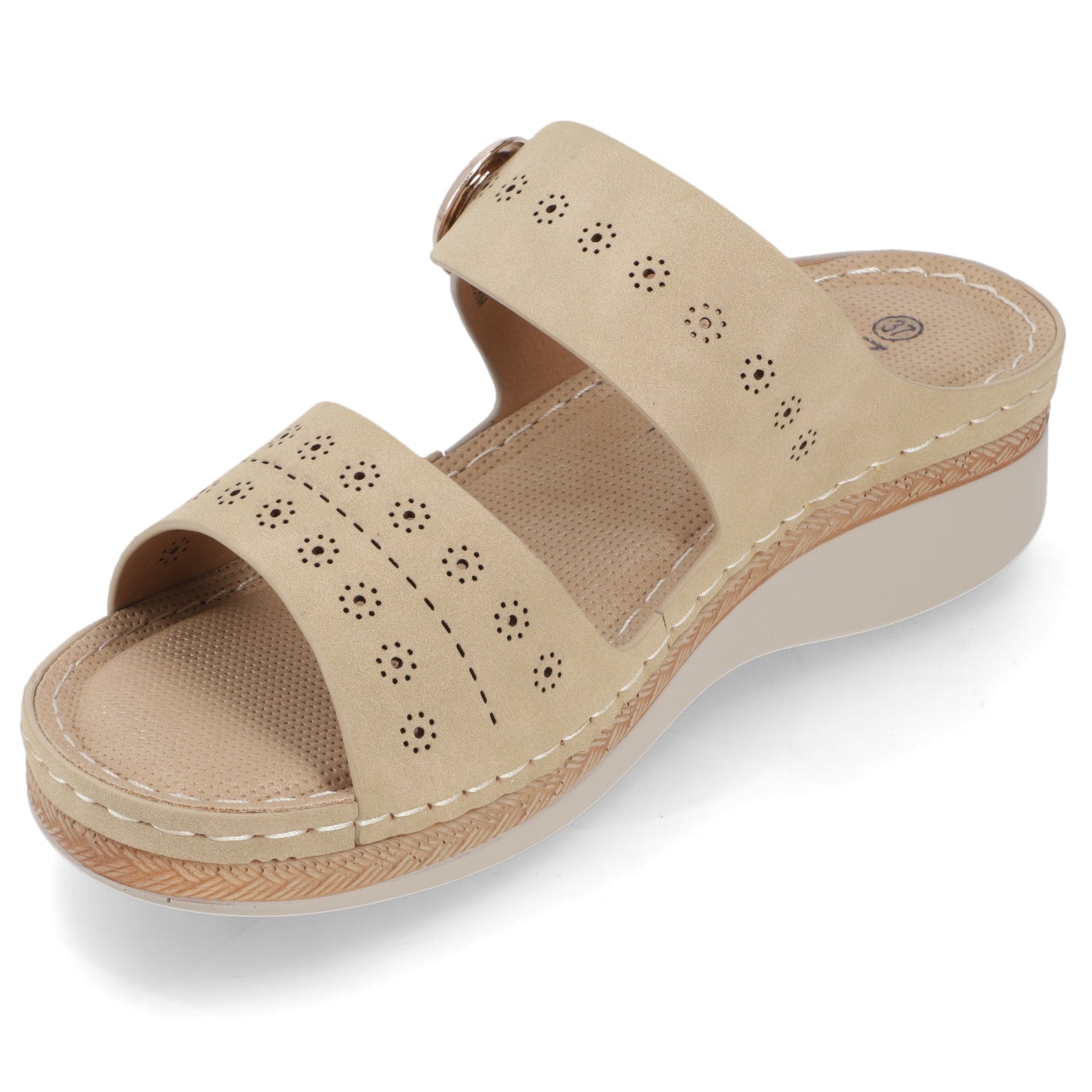 Sandalia Taco Cuña Medio Beige New Walk