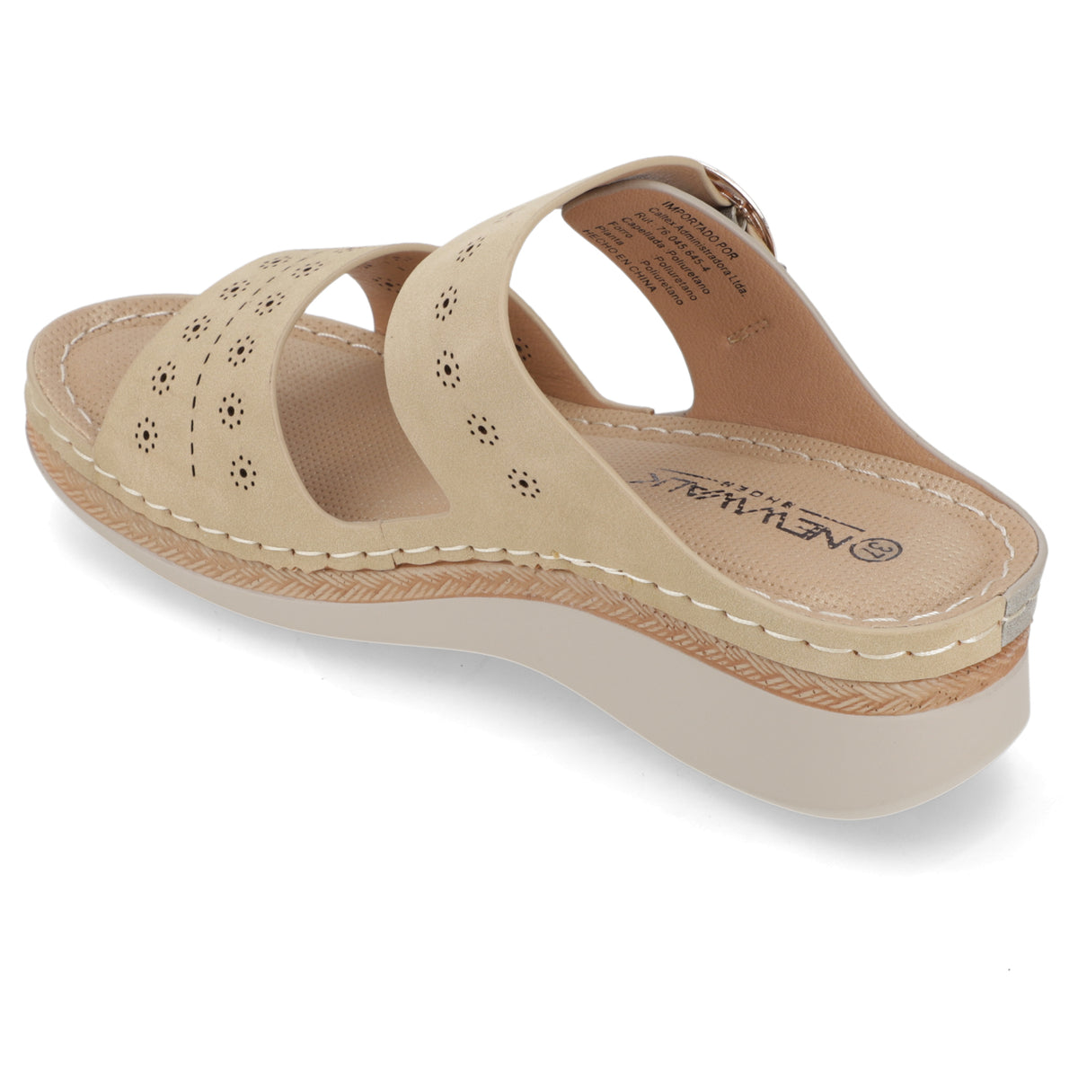 Sandalia Taco Cuña Medio Beige New Walk