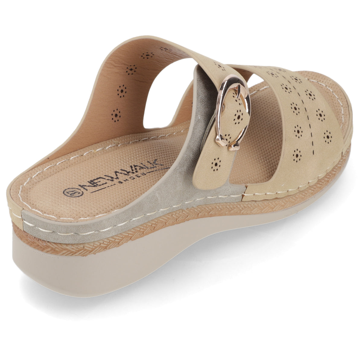 Sandalia Taco Cuña Medio Beige New Walk