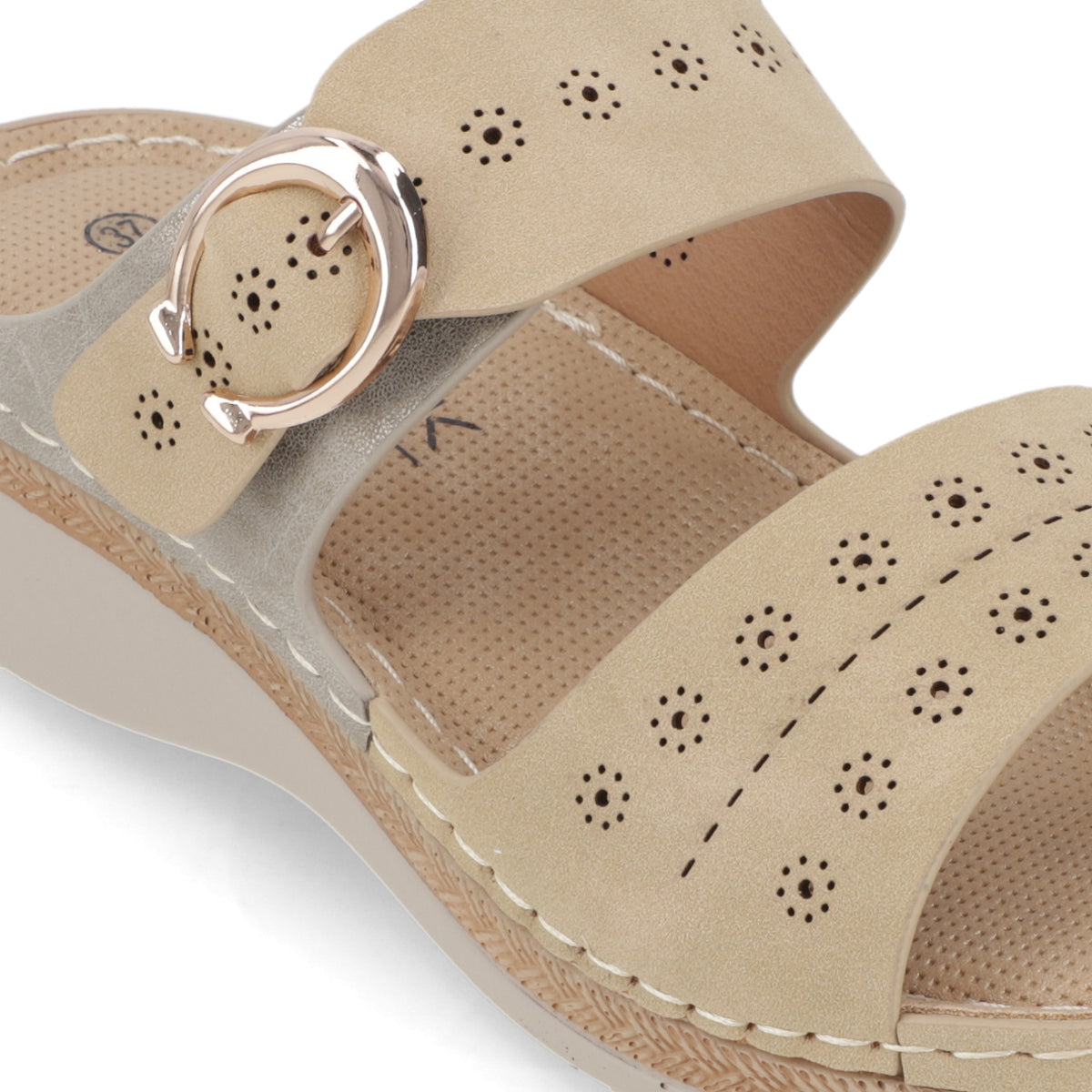 Sandalia Taco Cuña Medio Beige New Walk