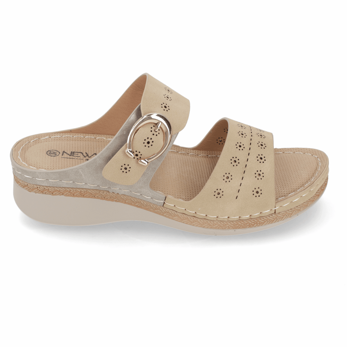 Sandalia Taco Cuña Medio Beige New Walk