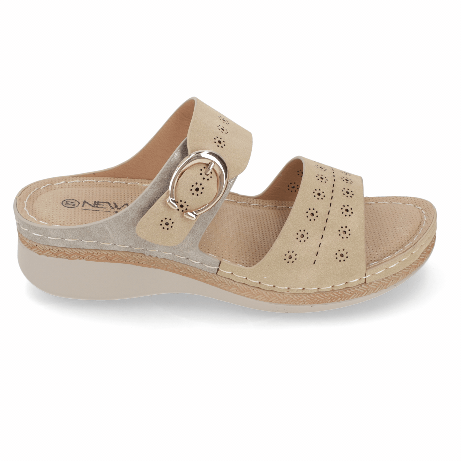 Sandalia Taco Cuña Medio Beige New Walk