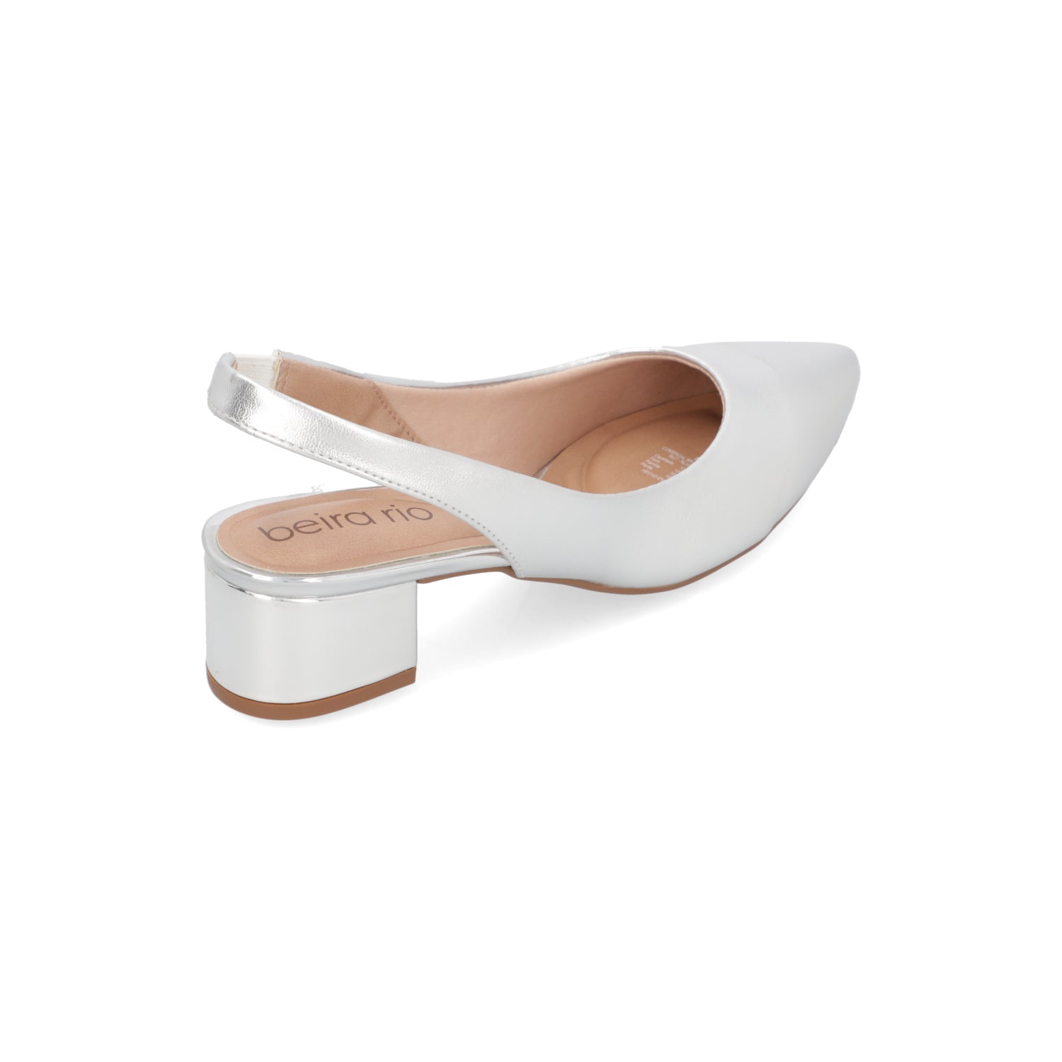 Zapato Taco Ancho Bajo Plateado Beira Rio