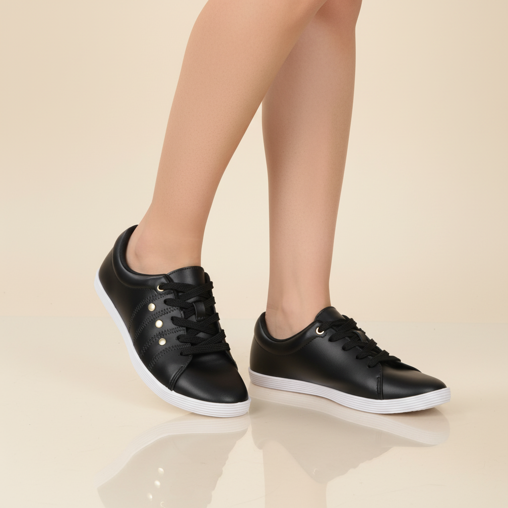 Zapatilla Casual Eco Cuero Negro 35 / Negro